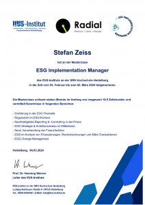 ESG Zertifikat, mplementation Manager